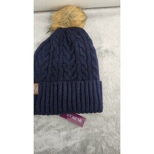 NWT Adore Me Navy Blue Pom Pom Knit Beanie